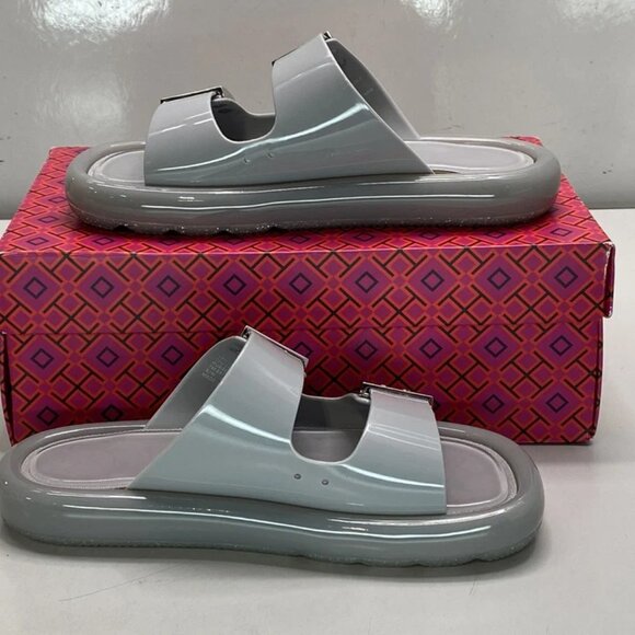NEW TORY BURCH Buckle Bubble Jelly Slip-On Sandals – Women’s Size 7 – Light Gray - Picture 6 of 13
